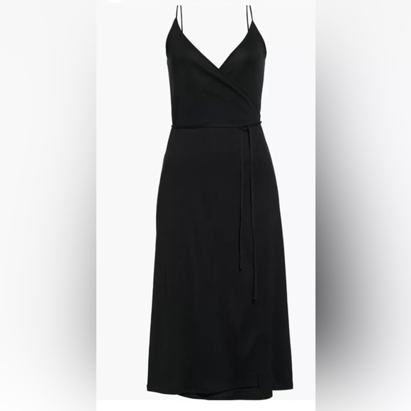 AYR Black Midi V Neck Wrap Dress Size Small - Picture 10 of 10